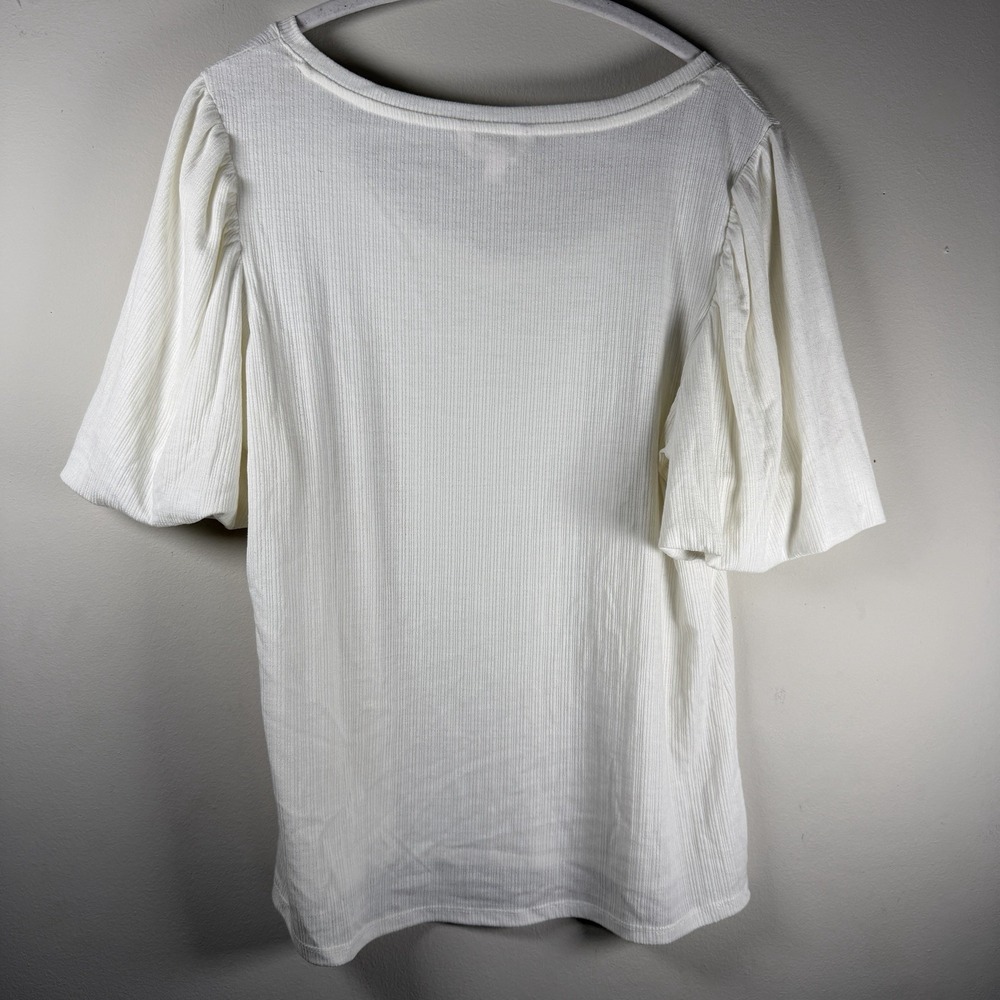 Lauren Conrad White XL Puff Sleeve Round Neck Blouse Boho Top Plus Size - Picture 7 of 8